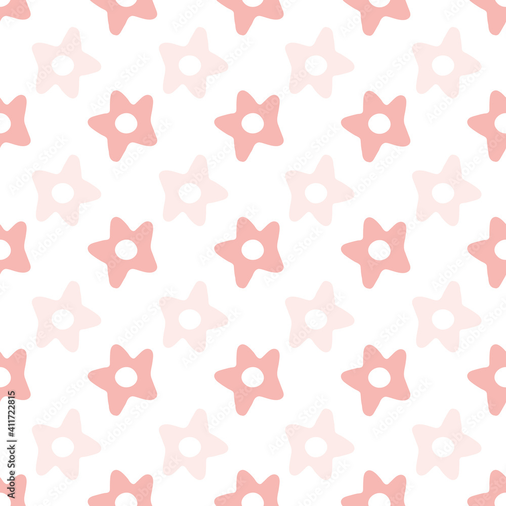 Star pattern design in pink. Cute vector seamless repeat of stars.