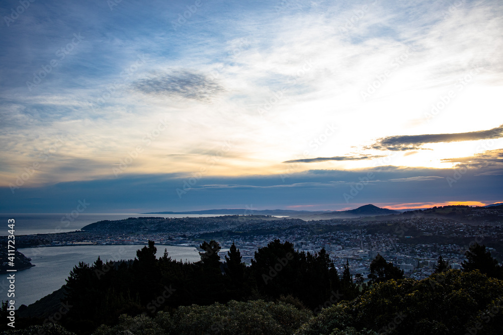 Dunedin at sunset, from the Signal Hill lookout