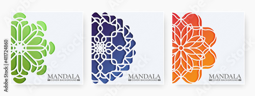 Set of mandala book cover in gradient color
