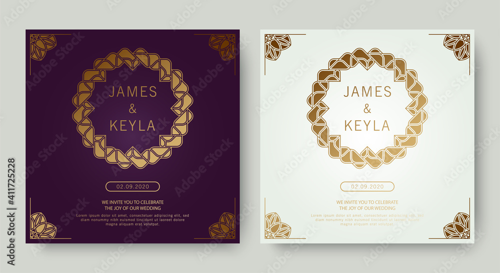 Fototapeta premium Vintage luxury purple and white wedding invitation