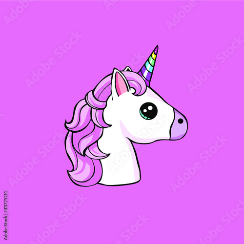 Fototapeta Naklejka Na Ścianę i Meble -  Pink Unicorn vector illustration for children design. Rainbow hair. Isolated. Cute fantasy animal.