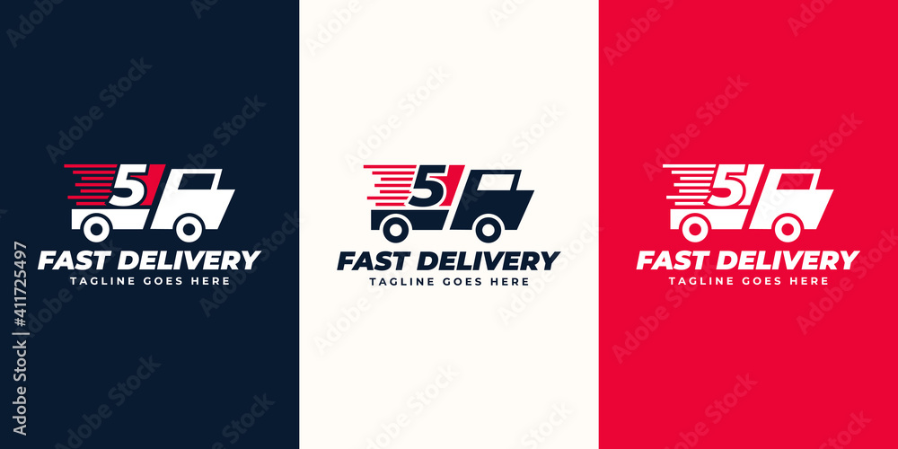 5  number express delivery  Logo designs Template. Illustration vector graphic of  number and fast truck  logo design concept. Perfect for Delivery service, Delivery express logo design