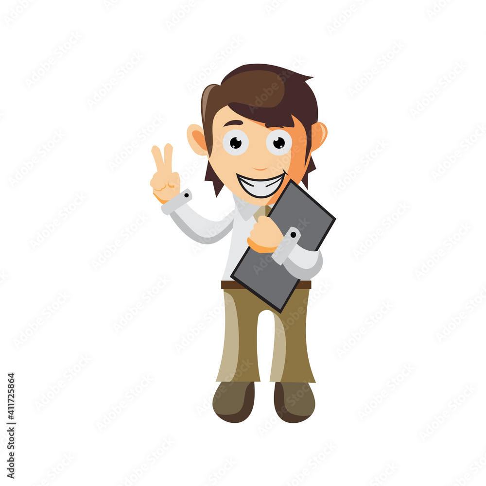 Business man Holding Phone tablet cartoon character Illustration design creation Isolated