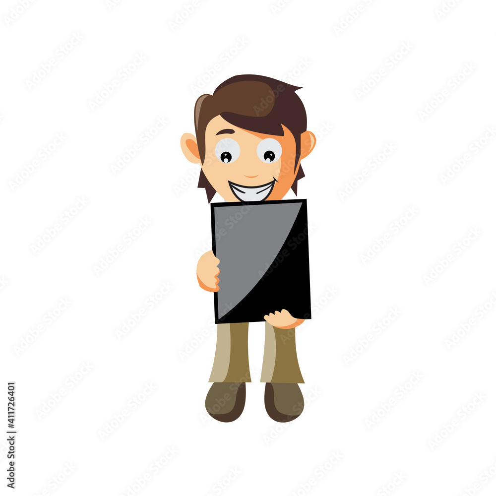Business man Holding Phone tablet cartoon character Illustration design creation Isolated