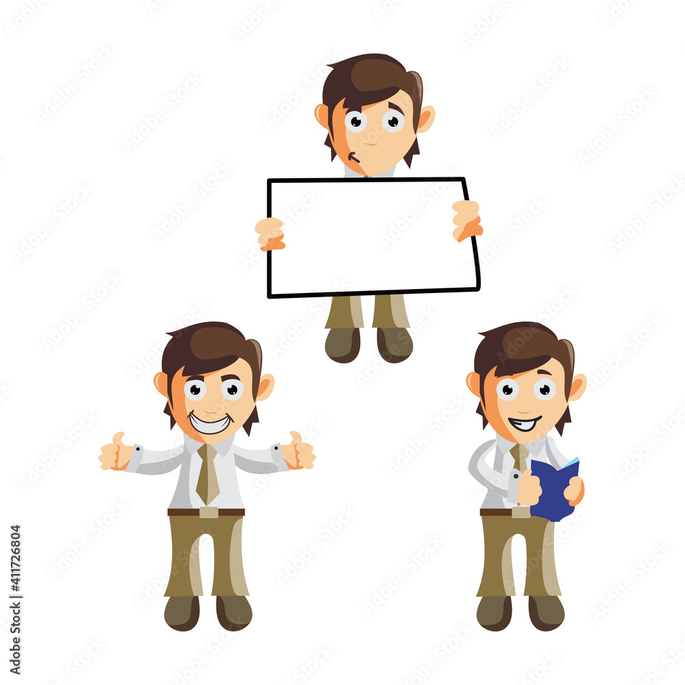 Business man cartoon character Illustration design creation Set with different gestures Business man cartoon character Illustration design creation Set with different gestures
