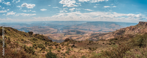 Beautiful mountain landscape with canyon and dry river bed, Oromia Region. Ethiopia wilderness landscape, Africa.