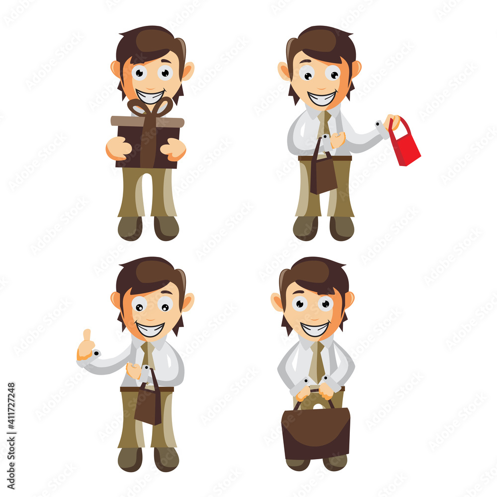 Business man cartoon character Illustration design creation Set with different gestures Business man cartoon character Illustration design creation Set with different gestures