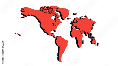map of the world in the form of a heart world map 3d right to left color red.