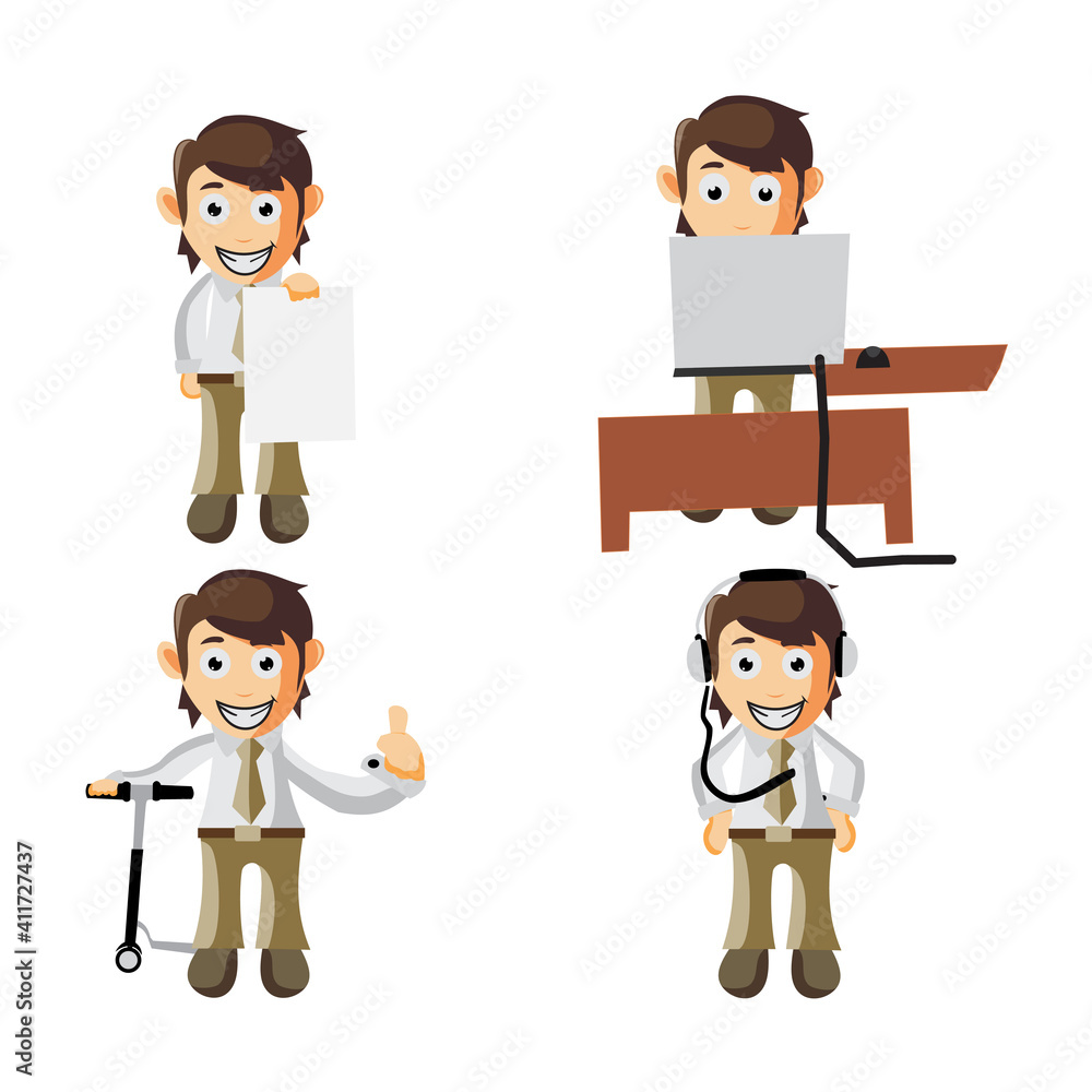 Business man cartoon character Illustration design creation Set with different gestures Business man cartoon character Illustration design creation Set with different gestures