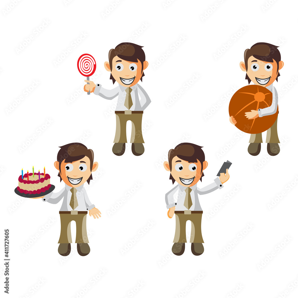 Business man cartoon character Illustration design creation Set with different gestures Business man cartoon character Illustration design creation Set with different gestures