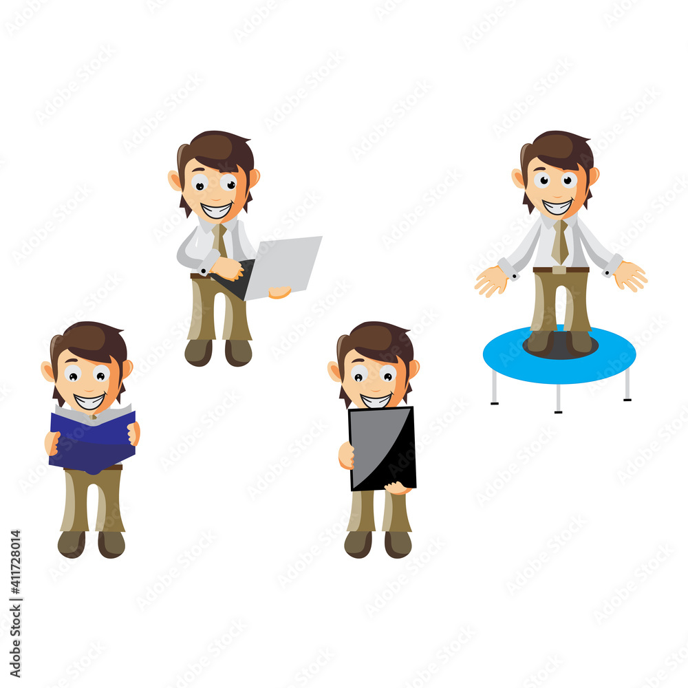 Business man cartoon character Illustration design creation Set with different gestures