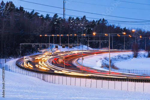 Canvas Print Stockholm, Sweden The E4 highway on a curve in the countryside in the winter