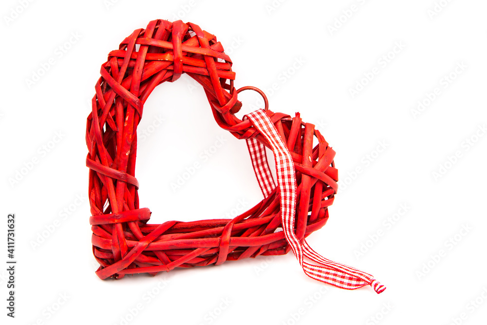 Decorative red wicker heart isolated on white background. Love. Life. Decorative red wicker heart isolated on white background. Love. Life.