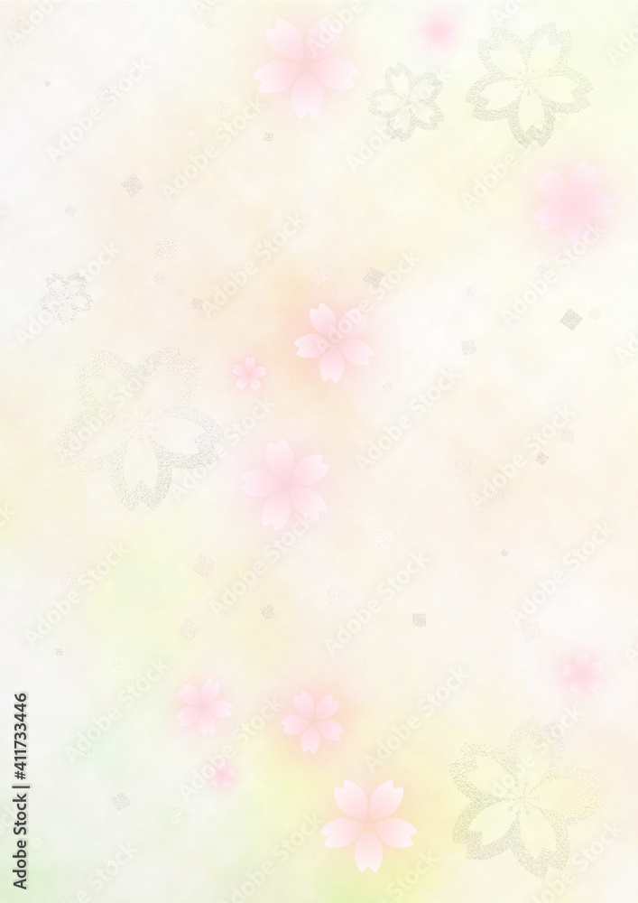 銀箔とふわふわの桜 幻想的な背景 春の和風背景素材 黄色 桜色 縦型 Stock Illustration Adobe Stock