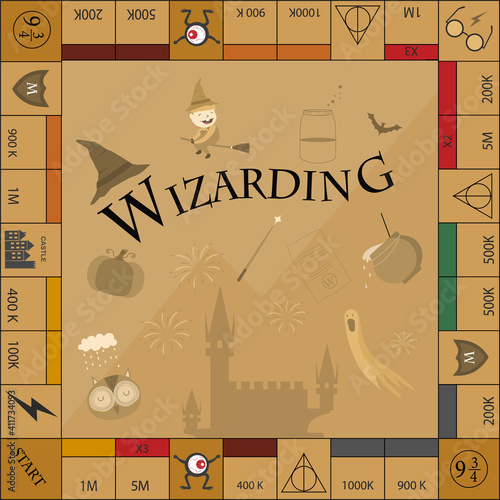 Frame of board game ,Funny frame,Board games,Wizard,Vector illustrations