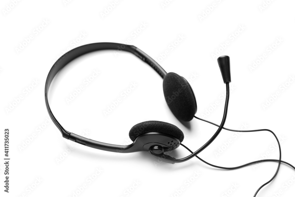 Headphones with microphone on white background Headphones with microphone on white background
