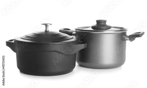 Cooking pots on white background