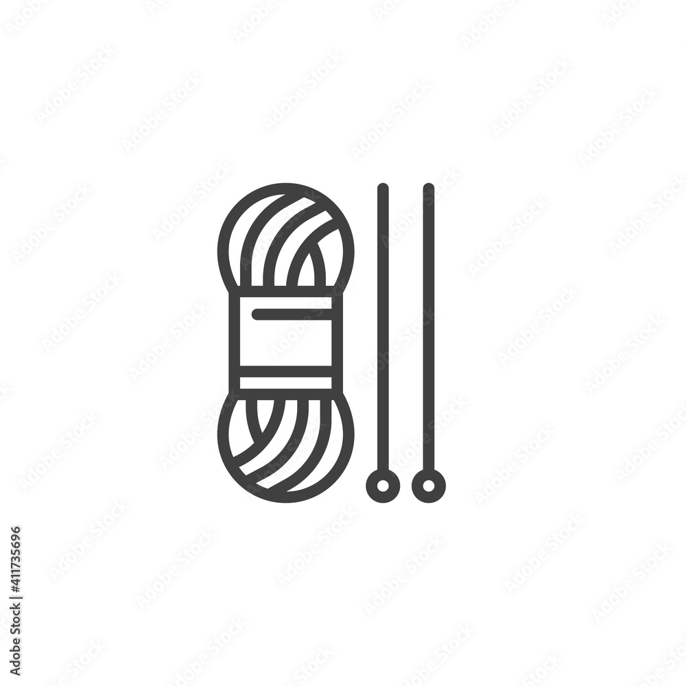 Yarn and knitting needles line icon. linear style sign for mobile concept and web design. Knitting thread and needles outline vector icon. Symbol, logo illustration. Vector graphics Yarn and knitting needles line icon. linear style sign for mobile concept and web design. Knitting thread and needles outline vector icon. Symbol, logo illustration. Vector graphics