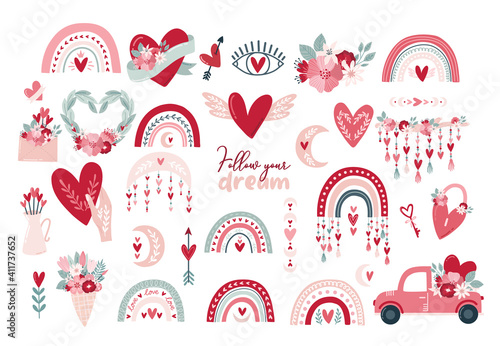 Card Valentine's day in boho style. Bohemian romantic concept