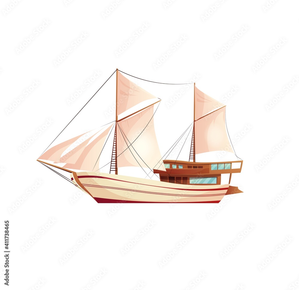 Sailing ship cartoon vector illustration.