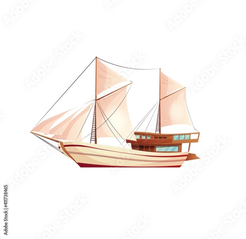 Sailing ship cartoon vector illustration.