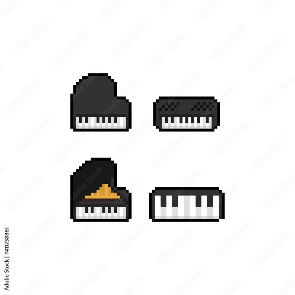 Pixel art set of piano icon design.
