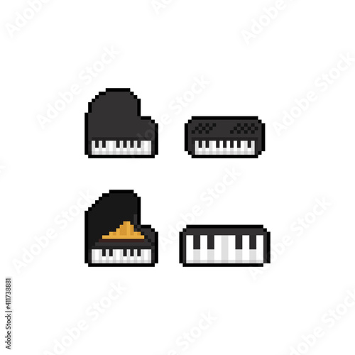 Pixel art set of piano icon design.