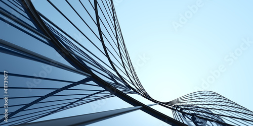 Foto Low angle view of futuristic architecture, Skyscraper of office building with curve glass window, 3D rendering
