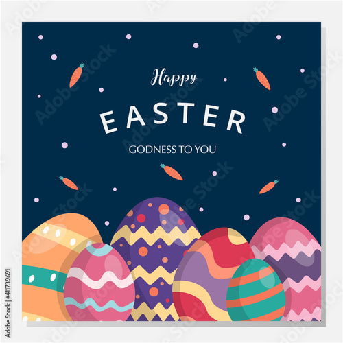 Happy easter day background and social media post. Vector illustration. Hand drawn. Greeting card. Business banner. Flat design.