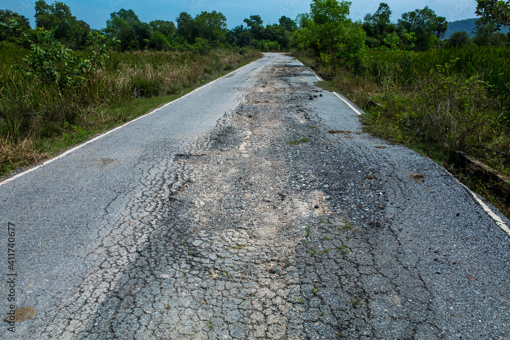 The road is damaged, the road has no standard,local road or way.road damage,road Map. The road is damaged, the road has no standard,local road or way.road damage,road Map.