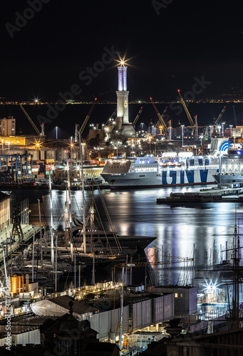 Genova by night from Righi and Castelletto, Italy photo