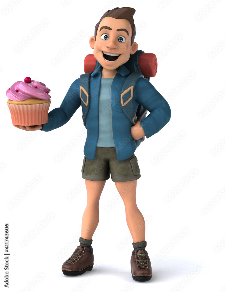 Fun illustration of a 3D cartoon backpacker Fun illustration of a 3D cartoon backpacker