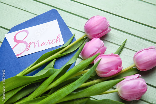 Tulip flowers, envelope and...