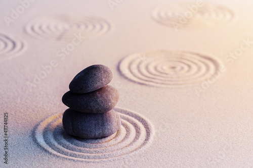 Canvas Print Meditation zen garden with stones on sand