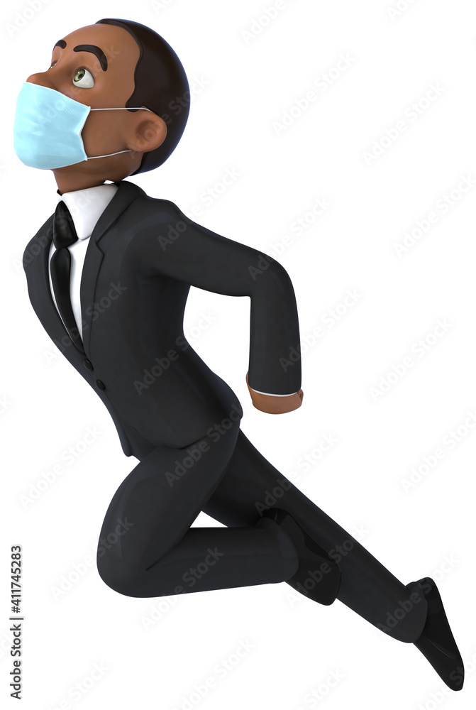 Fun 3D illustration of a black business man with a mask Fun 3D illustration of a black business man with a mask