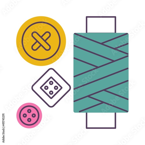 Sewing accessories icons, needlework vector illustration flat style design isolated on white. Colorful graphics