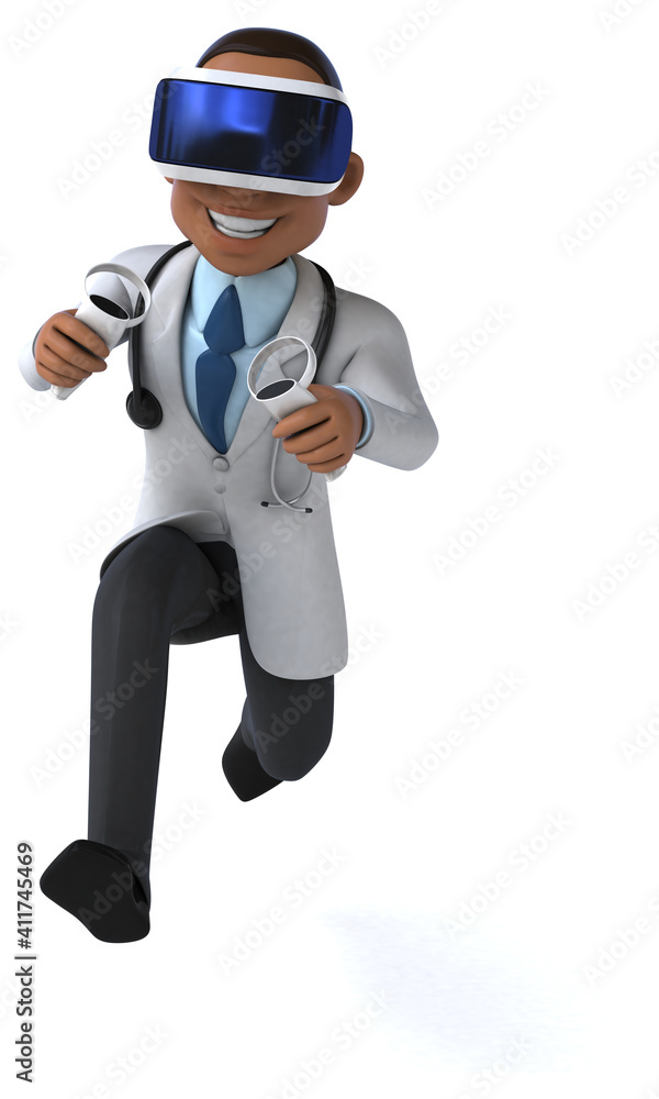 Fun 3D Illustration of a doctor with a VR Helmet