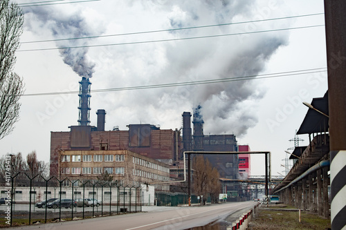 ecology pollution. Industry metallurgical plant smoke from pipes mining. . High quality photo © Olena Vasylieva
