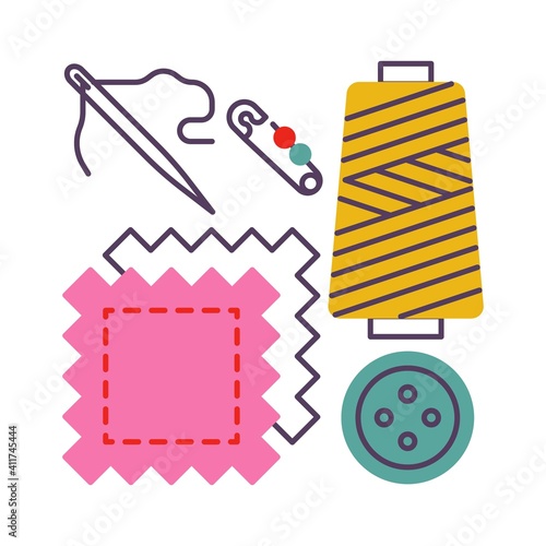 Sewing and needlework icons, vector illustration flat style design isolated on white. Colorful graphics