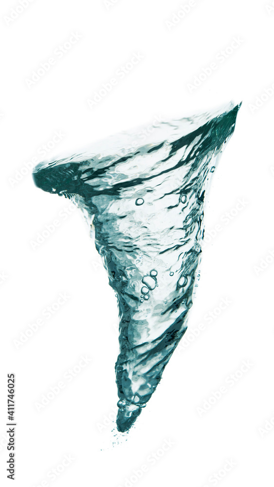 Vertical water swirl isolated on white background - obrazy, fototapety, plakaty 
