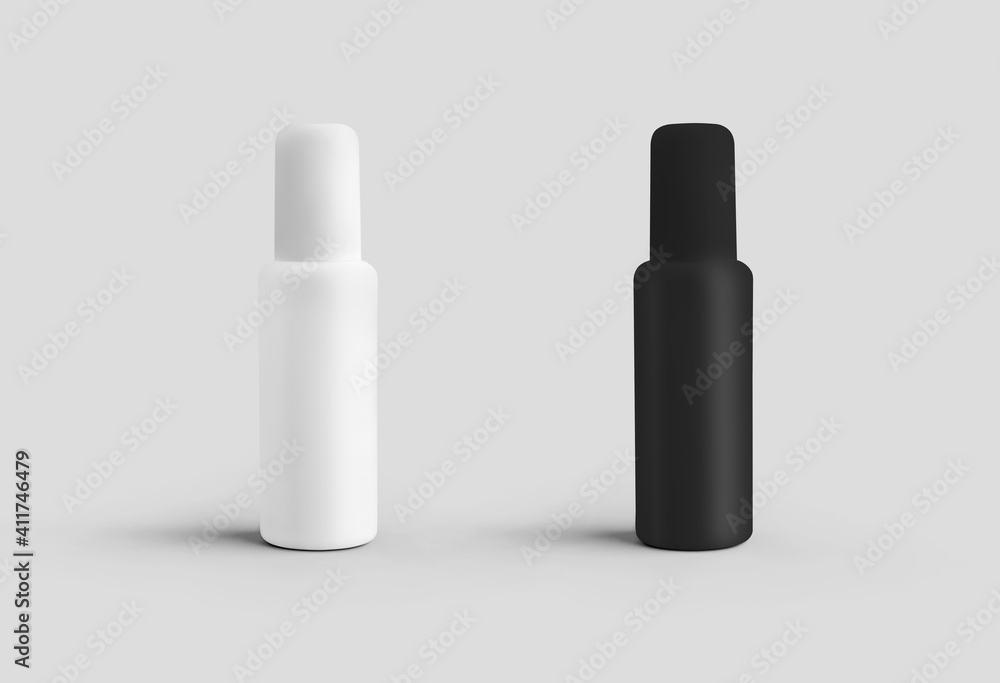 Mockup of a white, black bottle with an atomizer for liquid, perfume, skin care product, container with spray, isolated on background. Mockup of a white, black bottle with an atomizer for liquid, perfume, skin care product, container with spray, isolated on background.