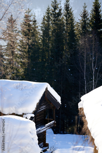 Wallpaper Mural Snow covered old cabin in Norway, Hallingdal. Traditional buildings.  Torontodigital.ca