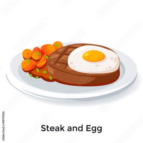 Delicious steak and fried egg illustration