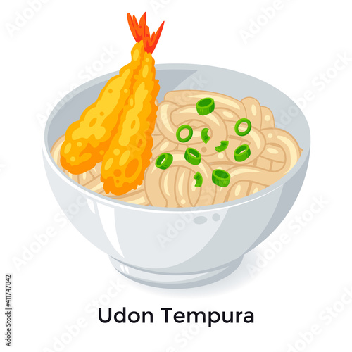 Delicious Udon Tempura Japanese noodle with fried shrimp illustration vector