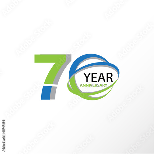 70 Year Anniversary Logo Vector Template Design Illustration blue and white