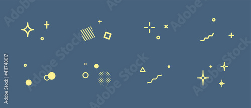 キラキラした飾りのアイコンのセット　星　イラスト　装飾　背景　幾何学模様　輝き　素材