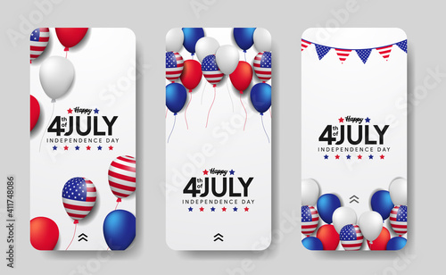 3d flying colorful balloon with american flag frame for american independence day 4th july usa