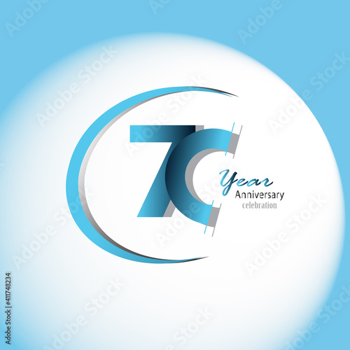 70 Year Anniversary Logo Vector Template Design Illustration blue and white