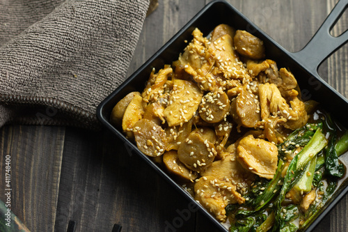 Εκτύπωση καμβά Tumis Ayam Bakso or chicken and meatball sauteed with barbeque sauce, pock coy, and sesame seed