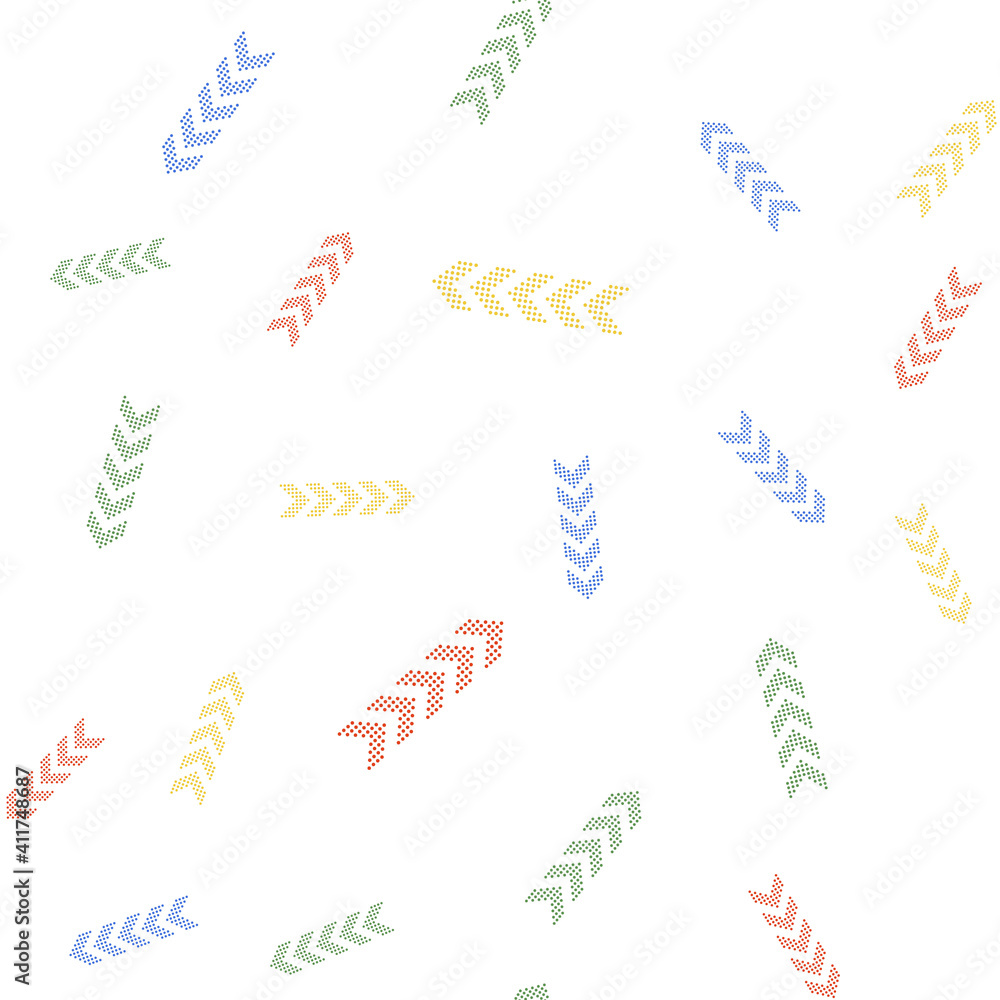 Color Dots arrow icon isolated seamless pattern on white background. Vector.